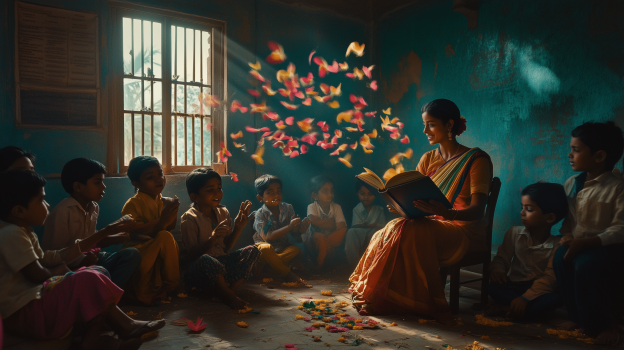 psychobabel_A_photo_of_a_magical_scene_of_a_teacher_reading_a_b_6c9826d7-8700-4759-ad15-05b2bfa63b74